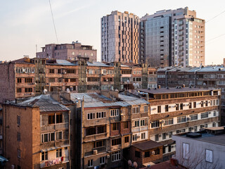 Wall Mural - apartment buildings in pink evening twilight