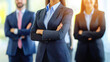 © remake - Business, people and office concept businesswoman with crossed arms background. Confident professional female executive standing in corporate, portrait manager in suit.