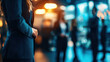 © remake - Businesswoman standing in lobby modern office building. Business and success concept. Young professional female in suit looking. Corporate teamwork and strategy meeting with in contemporary.