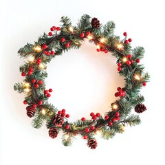 Sticker - A round Christmas wreath frame with coniferous branches, isolated and displayed on a white background.