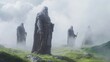 © Touch Heart Photo - Stone Giants in Misty Highlands Three Figures Composition, Digital Painting, Fantasy Landscape, Digital art, Fantasy, Mythology