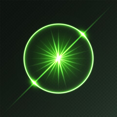 Wall Mural - green light flare, glowing shiny sparkle, lens flare effect, bright glimmering glare. vector illustr