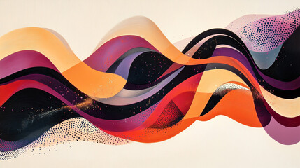 Wall Mural - Abstract Wave Painting  Orange  Purple  Black Swirls  Modern Art  Fluid Design