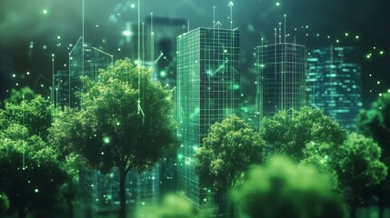 Leinwandbilder - Urban landscape showcases the integration of artificial intelligence in sustainable finance.
