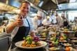 © Helen - Chef prepares gourmet dishes in bustling restaurant kitchen with team during busy service hours