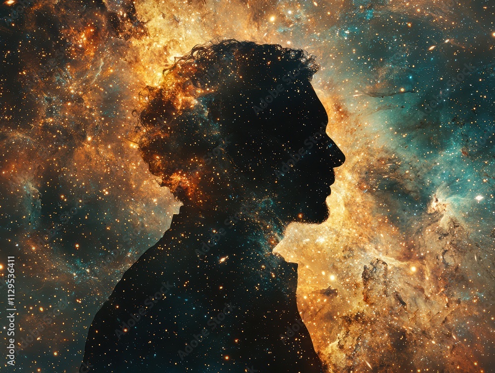 Astral journey of a silhouette man cosmic landscape digital art space ...