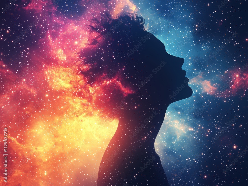 Cosmic silhouette of a man against a starry background digital art ...