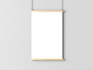Wall Mural - a realistic hanging poster mockup with a white frame against a grey background, graphic, gallery