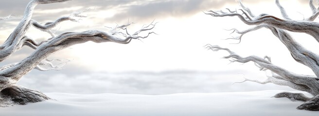 Aufkleber - Snow-covered dead trees in a winter landscape.
