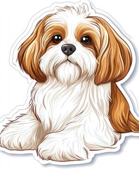 adorable lhasa apso dog breed, sitting, cute puppy, pet, animal, furry, fluffy, white, brown, portra