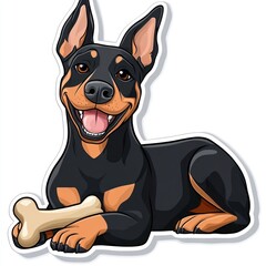 Poster - Happy Doberman Pinscher dog with bone toy.