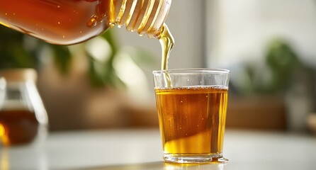 Sticker - Golden honey pouring from a bottle into a glass.