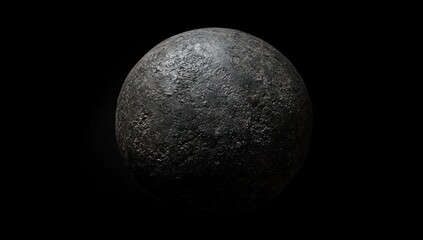 Fototapete - Dark, rough-textured sphere on black background.
