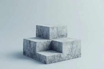 Aufkleber - Abstract concrete platform, three-level structure, textured surface, light grey background.