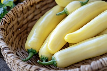 Sticker - Basket of fresh, bright yellow chili peppers.