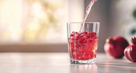 Sticker - Pomegranate juice pouring into glass with seeds.