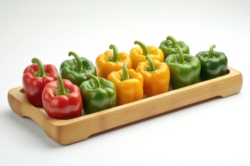 Sticker - Colorful bell peppers arranged on a wooden tray.