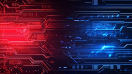 Wall Mural - futuristic abstract circuit board background in red and blue colors