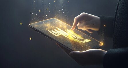 Poster - Hands using tablet, glowing digital map appears.