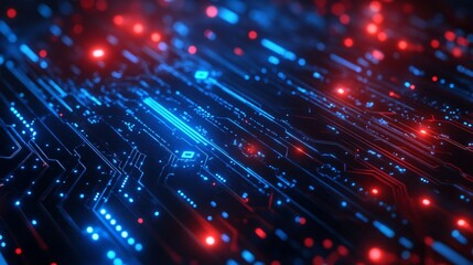Wall Mural - abstract circuit board background in blue and red colors