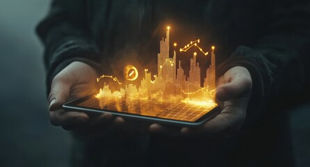Poster - Glowing digital graph floats above a person's phone.