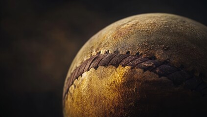 Aufkleber - Close-up of a worn, vintage leather ball, showing its texture and stitching.