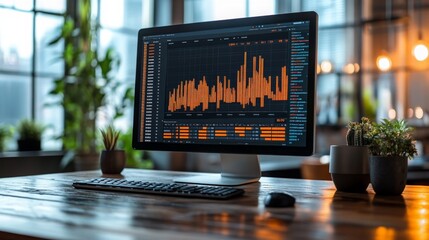 Wall Mural - subscription service analytics dashboard displaying market trends in a contemporary workspace