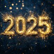 © gen_pick - Bright Golden 2025 Numbers with Fireworks Display
