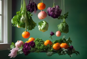 Sticker - vibrant floating vegetables dreamy soft pastel backdrop capturing essence freshness bounty, carrot, broccoli, pepper, tomato, spinach, lettuce, cucumber