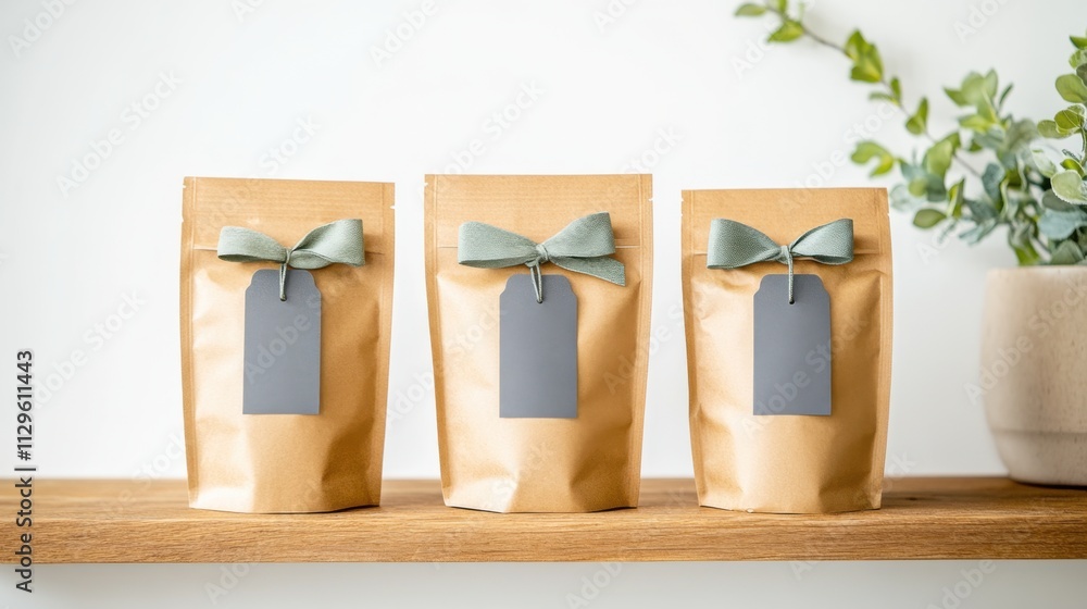 Sustainable packaging with brown paper bags and graphite labels ...