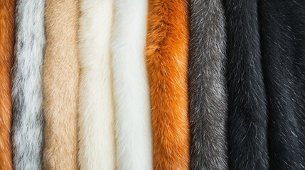 a selection of raw fur materials displayed to showcase their lifelike textures, animal prints, and s