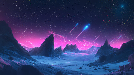 Wall Mural - Landscape meteor shower in the starry sky. generative ai. Meteor. Illustration