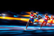 © Dina - Professional male athlete running very fast with motion blur effect during night competition