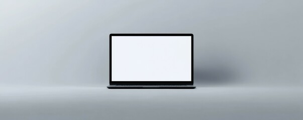 Wall Mural - laptop with blank screen in minimalist room, product mockup, clean digital presentation