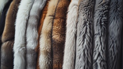 a collection of raw fur swatches arranged to highlight their natural textures, animal hide patterns,