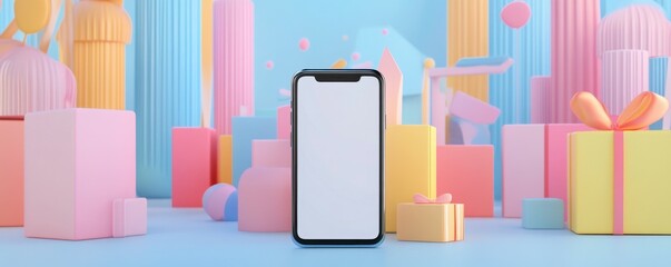 Wall Mural - product categories displayed on smartphone screen, easy navigation, illustration