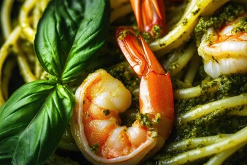 Poster - Pasta with shrimp and pesto sauce