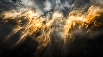 Wall Mural - dramatic interplay of golden light beams breaking through dark swirling clouds, mystical and abstrac
