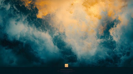 Wall Mural - artistic cloudscape in blue and gold hues with a textured abstract aesthetic and luminous highlights