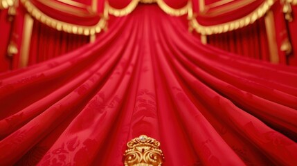Wall Mural - step into a realm of elegance with plush velvet curtains and ornate gold accents in this luxurious c