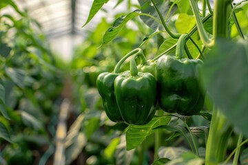 Wall Mural - Commercial greenhouse in the Netherlands grows green bell peppers