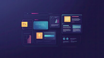 Futuristic dashboard interface with data visualization, charts, and graphs.