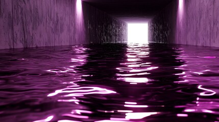 Wall Mural - Purple water reflecting light in a dark tunnel.  Abstract background, perfect for design projects.