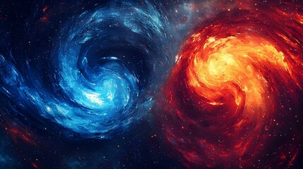 Wall Mural - Abstract swirling cosmic nebula, fiery red and icy blue galaxies collide.  Perfect for fantasy, science fiction, or spiritual themes.