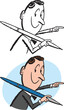 © RTRO - A vintage retro cartoon of a businessman holding an oversized writing pen and pointing.