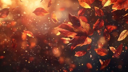 Wall Mural - fall season invitation with vibrant leaves bokeh background and copy space for text. concept of natu