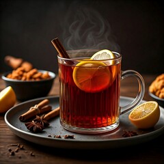 A mug of hot toddy with whiskey, honey, lemon, and spices, : hot toddy, winter, cold, warm, cozy, drink, whiskey, honey, lemon, cinnamon, cloves, soothing, comforting, remedy, holiday drinks, party dr