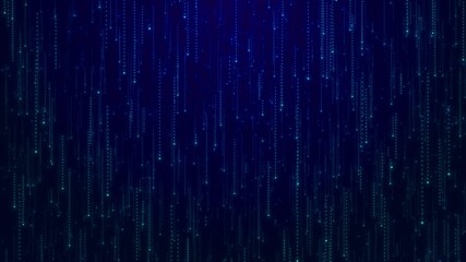 Blue Falling Matrix Digital Rain Matrix style Cyrillic alphabet code rain effect Animation Background. Particles glitter awards dust floor festive rain Luminous particles dropping Events, celebrations