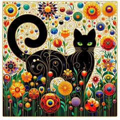 Naklejka na meble Black Cat in a Dreamy Wildflower Field