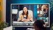 © DC Studio - Business partners collaborating on global development project via videocall, discussing about different ways of increasing profit. Associates making strategies to improve corporate culture. Camera A.